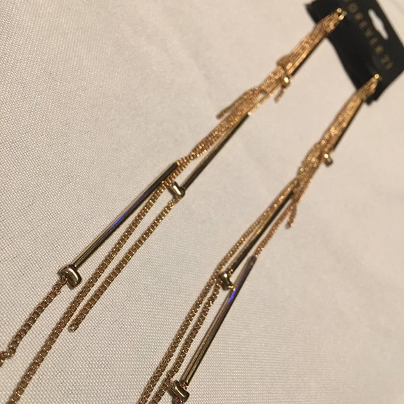 FOREVER 21 Gold Chain Bar Ball Dangling Earrings - Picture 2 of 8